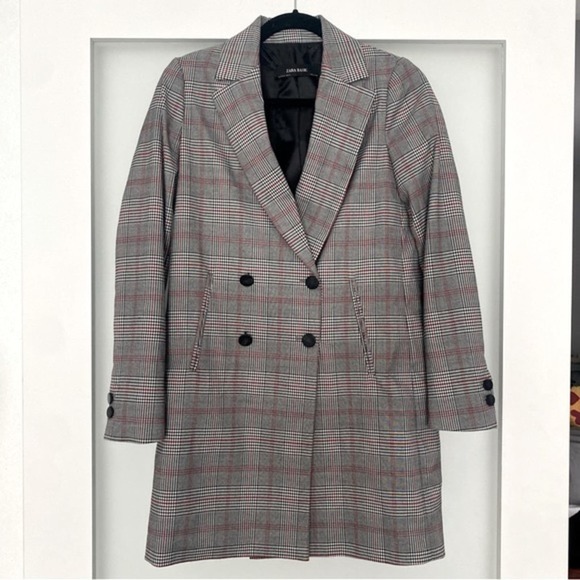 NWOT Zara basic gray plaid checkered coat blazer XS - Picture 1 of 13